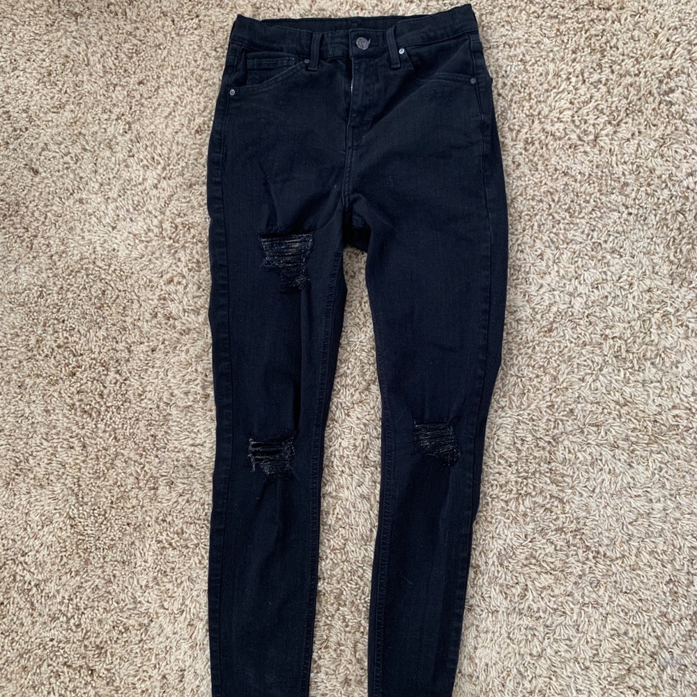 Topshop high waisted black ripped jeans